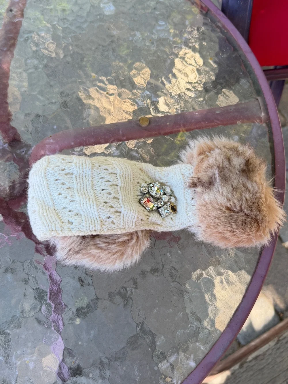 Juicy Couture Cream Faux Fur Ear Warmer Headband with Crystal Accent